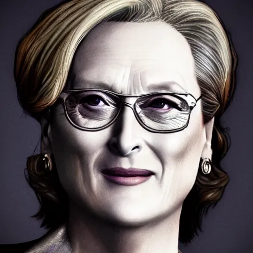 Prompt: meryl streep portrait, borderlands, tales from the borderlands, the wolf among us, comic, cinematic lighting, studio quality, 8 k