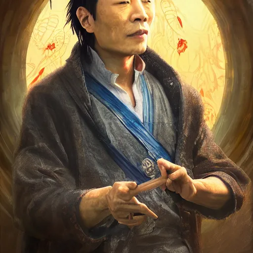 Prompt: portrait painting of a 3 5 - year - old chinese man, taoist priest, like andy lau, immortal bone, affable by wenjun lin, irakli nadar, bright colors, octopath traveler, wenjun lin, unreal engine 5 highly rendered, global illumination, radiant light, detailed and intricate environment