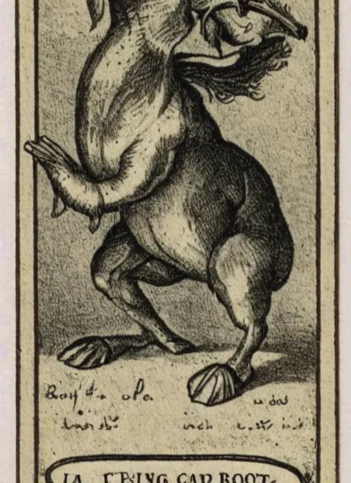 Image similar to a trading card from the 1 6 0 0 s with a horse born with the head of a rabbit and the body of a rabbit