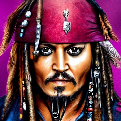 Image similar to portrait of johnny depp as captain jack sparrow, highly detailed, centered, solid color background, digital painting