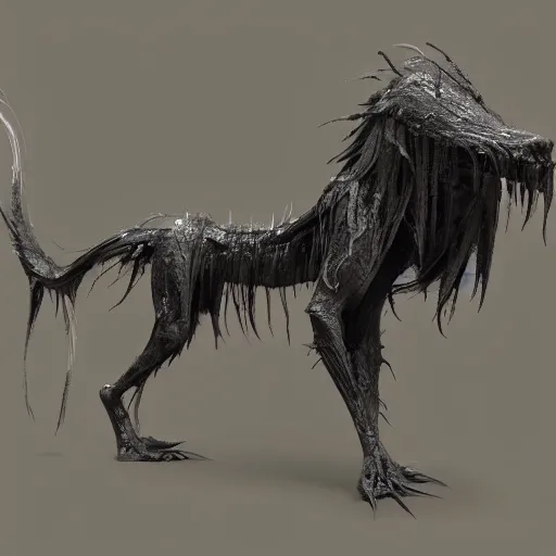 Image similar to a creature with long wet droopy fur , concept art, trending on artstation 3D.