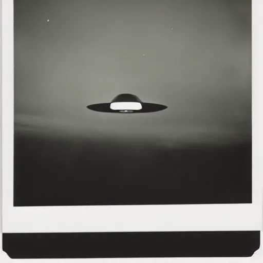 Prompt: polaroid photograph of ufo taken in the sky, hanebau, 1 9 5 0 s, black and white, blurry