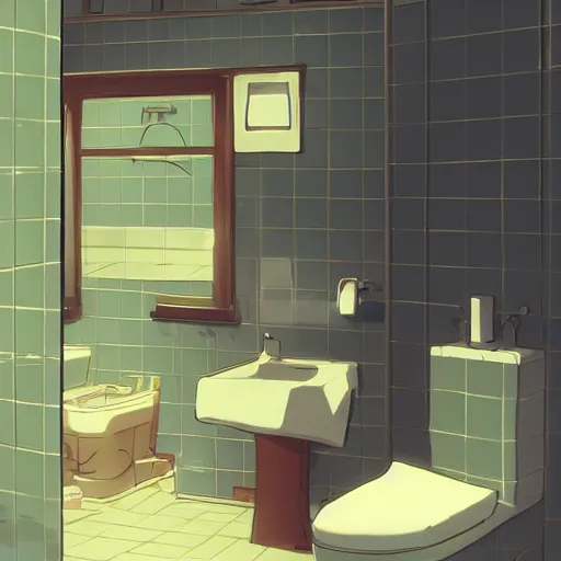 Image similar to bathroom, slice of life anime, anime scenery by Makoto shinkai