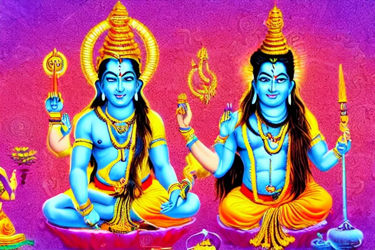 Prompt: india god shiva ganesh colorful stylized photoshop sweet painting