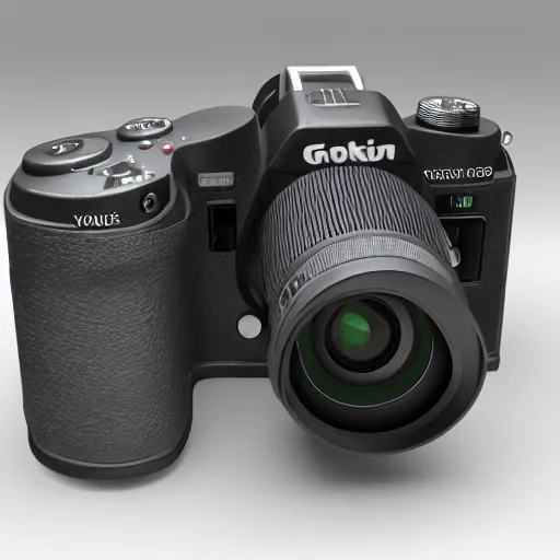 Image similar to a yoda mirrorless camera, 3 d render