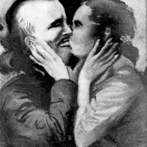 Image similar to two people kissing, Impressionismm