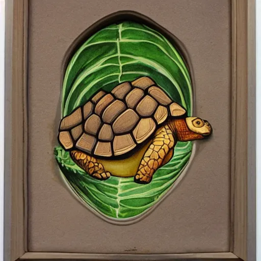 Image similar to Tortoise eating lettuce, art noveau, very detailed