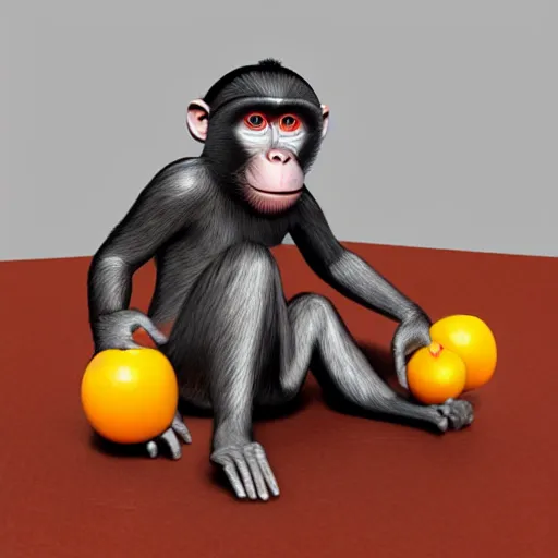 Image similar to A monkey made out of fruit, 3d render, highly detailed, hyper realistic