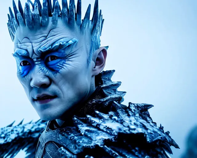 Image similar to justin sun as night king in game of thrones entombed in ice, 4 k, epic, cinematic, focus, movie still, fantasy, extreme detail, atmospheric, dark colour, sharp focus