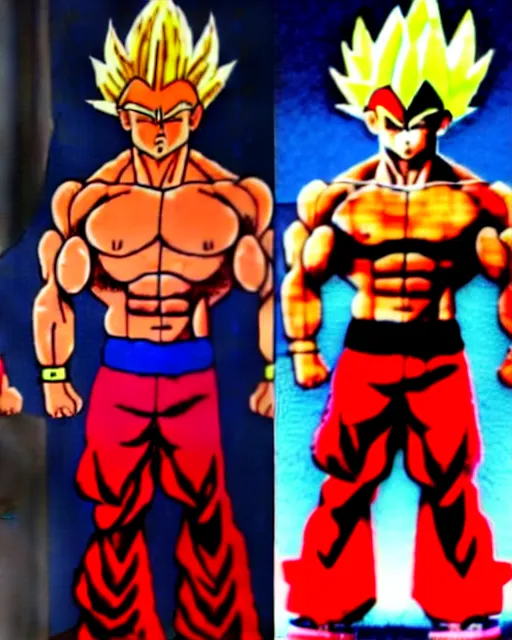 Image similar to rodrigo duterte, duterte as super saiyan in fighting pose with blonde spiky hair and body builder muscles and red pants, realistic