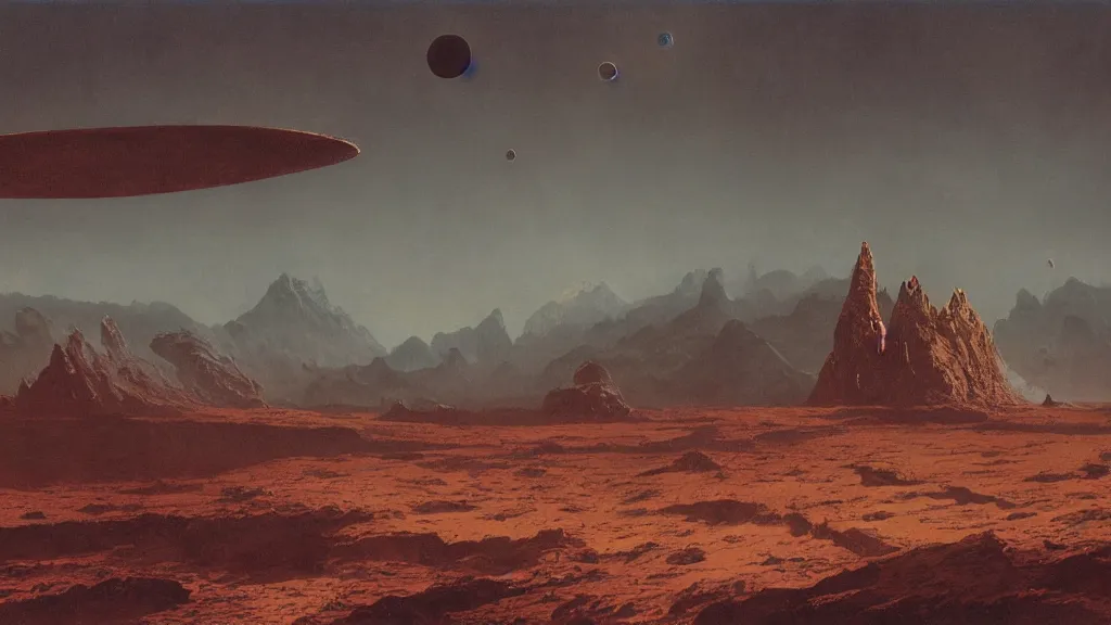 Image similar to emissary space by arthur haas and bruce pennington and john schoenherr, cinematic matte painting, photo realism, dark color palate, mountainscape