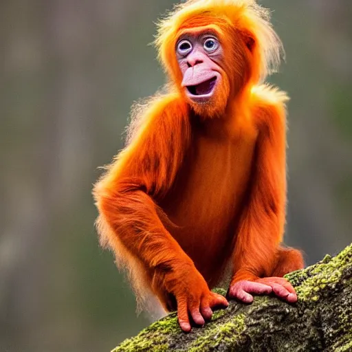 Image similar to a donald - trump - orang - outang hybrid, wildlife photography