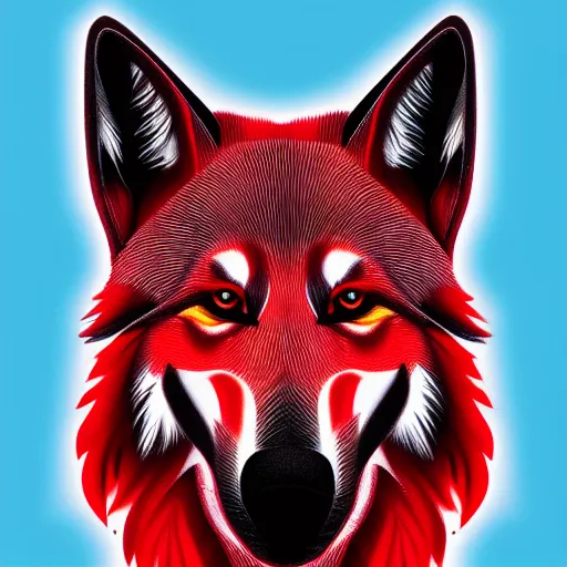 Image similar to zoomorphic a red face wolf, digital painting, ultra sharp