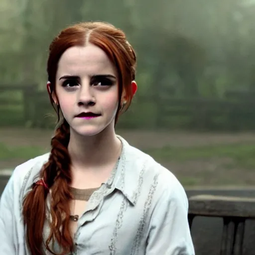 Prompt: Emma Watson as Ginny Weasley, 4k Harry potter movie screenshot