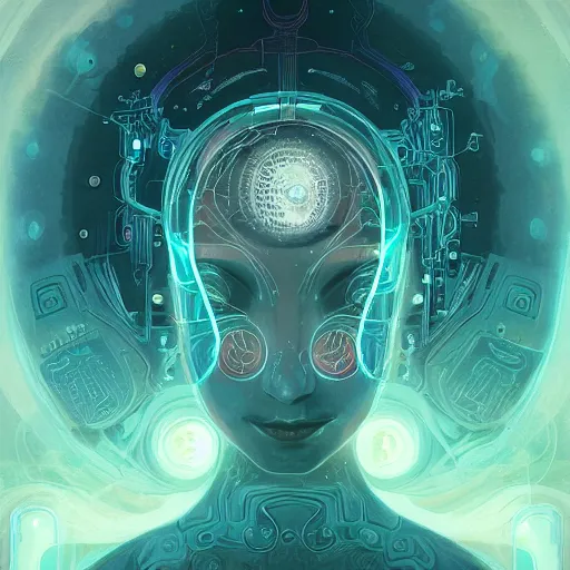 Image similar to intricate holographic ghost in the machine ballerina made of micro circuitry and transistors in a glowing deep sea by peter mohrbacher and dan mumford, trending on artstation, cgsociety 4 k