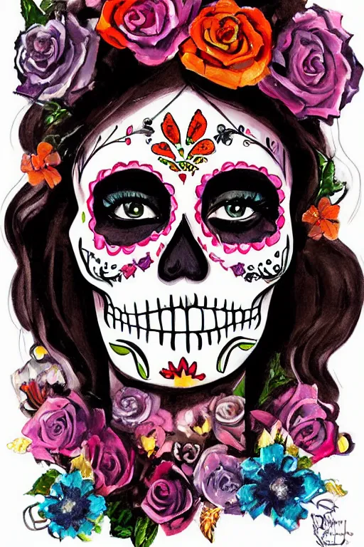 Prompt: Illustration of a sugar skull day of the dead girl, art by Antoine Blanchard