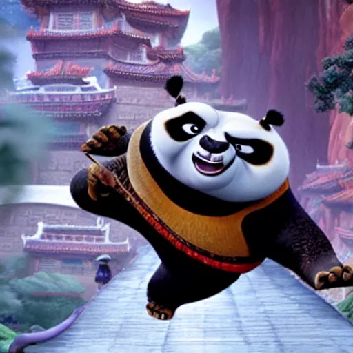 Image similar to a still of from the movie kung fu panda crossover with the movie about schmidt and the movie inception