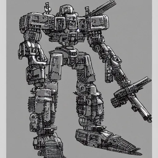 Image similar to mech by mamoru nagano, mortar headd in fivestarstory,