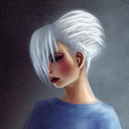 Image similar to a girl with white hair in a hairbun, by qinniart