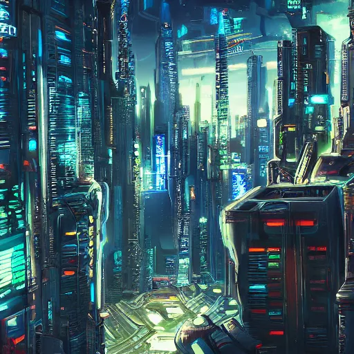 Prompt: cute cat looking down on huge cyberpunk style city, high detail, fantasy art, concept art, 4 k, ultra detail, computer art