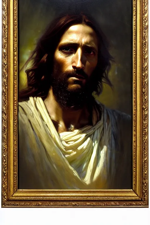 Image similar to photograph imax and solomon joseph solomon and richard schmid and jeremy lipking victorian loose genre loose painting full length portrait painting of jesus