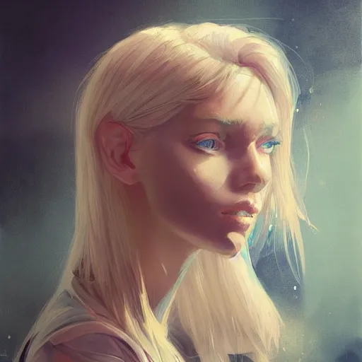 Image similar to Beautiful girl with a blond hair and blue eyes profile picture by Greg Rutkowski, asymmetrical, Organic Painting , Matte Painting, geometric shapes, hard edges, street art, trending on the artstation, realistic:2 by Sachin Teng:4, blur: -4