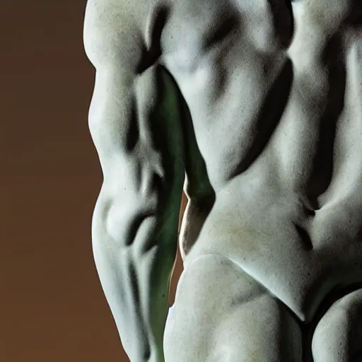 Prompt: greek marble statue of shrek flexing his arms behind his back