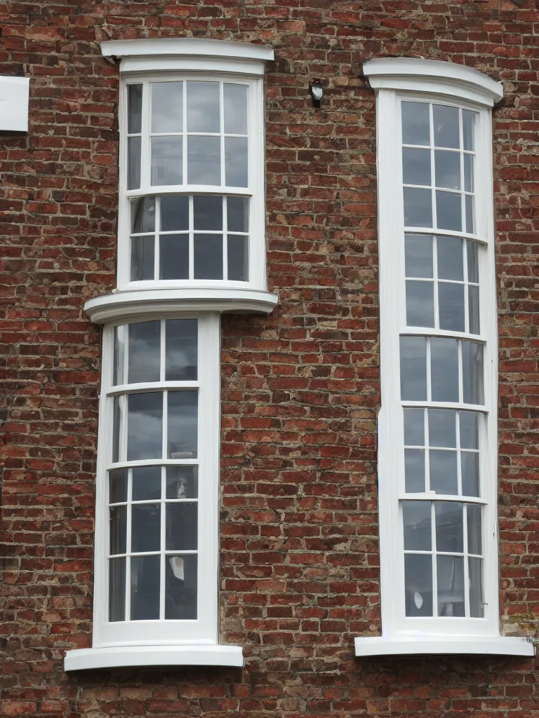 Prompt: oval sash window on a british wall