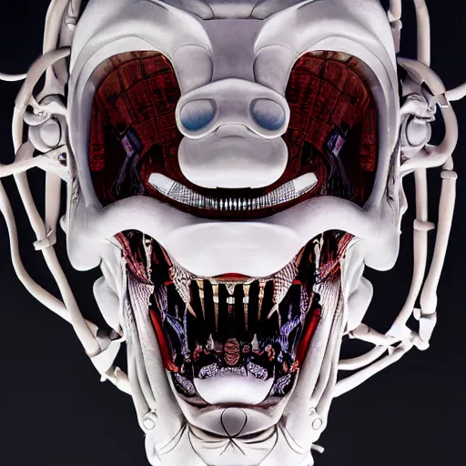 Image similar to man with scifi mask as a god, actuators, carbon fiber, white plastic, bones and wires, soft light painted by james jean and katsuhiro otomo and erik jones, inspired by akira anime, smooth face feature, intricate oil painting, high detail illustration, sharp high detail, manga and anime 1 9 9 9