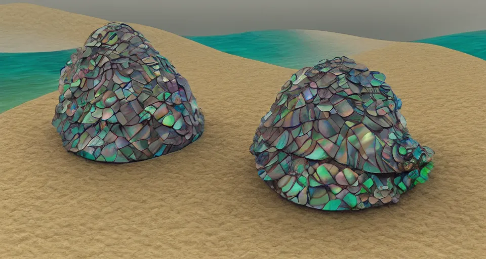 Image similar to giant abalone - shaped seashell house in the ocean, cell shaded, concept art, 3 d