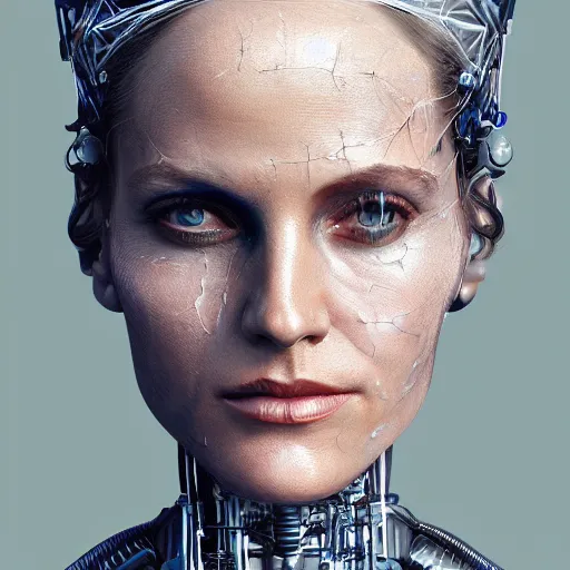 Prompt: A beautiful detailed whole body portrait painting of Dolores Abernathy, robot revolution, apocalypse, highly detailed, digital painting, artstation, cgscoiety, cinematic, intricate, smooth, sharp focus, illustration, Unreal Engine 5, concept art, 8K, art by Westworld.