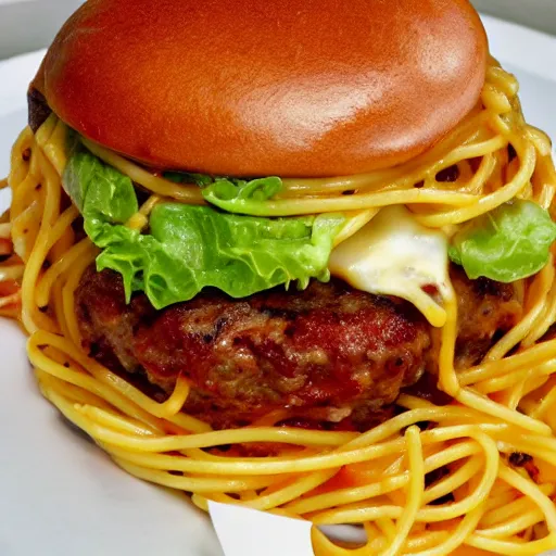 Prompt: A burger of spaghetti