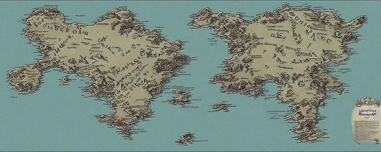 Prompt: map of middle - earth. detailed. art by moebius and thomas kinkade and greg rutkowski.