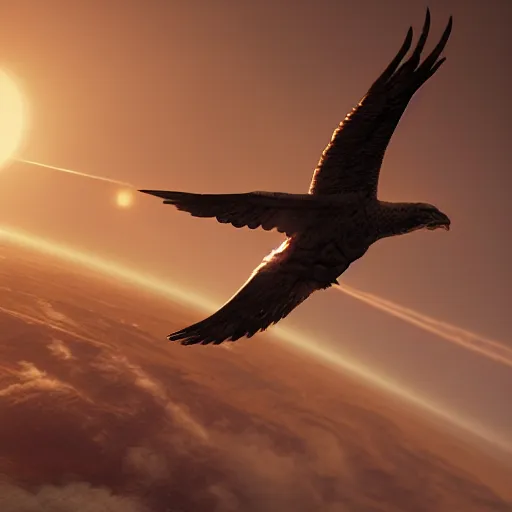Image similar to icarus and daedalus flying too close to the sun, ultra realistic, concept art, intricate details, highly detailed, photorealistic, octane render, 8 k