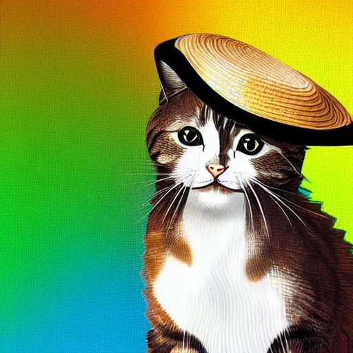 Prompt: cute cat with a straw hat and a pitchfork digital art