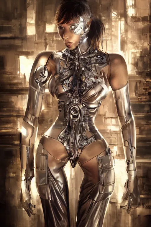 Image similar to Photorealistic illustration, fashion show with cyborg , with fashion clothe, six digital eyes by sorayama , sci-fi, futuristic, intricate, elegant, highly detailed, digital painting, artstation, concept art, smooth, sharp focus, art by artgerm, sorayama, greg rutkowski and alphonse mucha