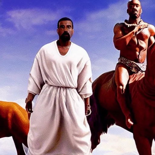 Image similar to moviestill of kanye as a centaur in sinbad movie