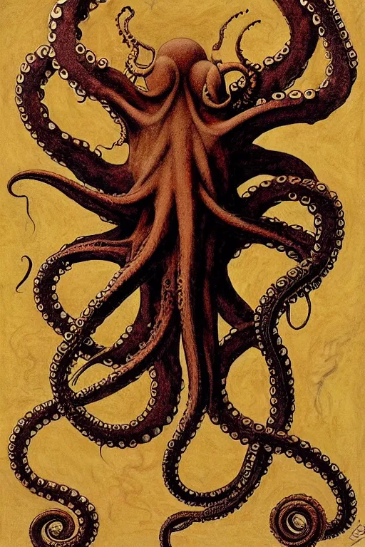 Prompt: occult diagram of octopus in the style of wayne barlowe, gustav moreau, goward,  Gaston Bussiere and roberto ferri, santiago caruso, denis forkas, jose gabriel alegria sabogal, composition by austin osman spare