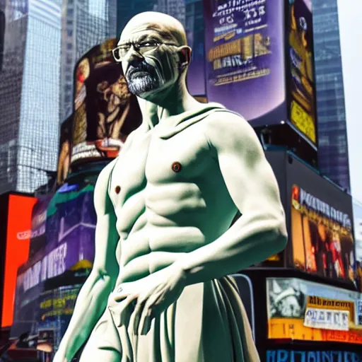 Image similar to a very detailed renaissance sculpture of walter white by michelangelo, standing in times square, 3 d render, hyper detailed, sharp focus, 8 k resolution