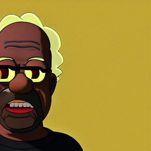 Image similar to a fusion between kanye west and homer simpson, 3 d animation.