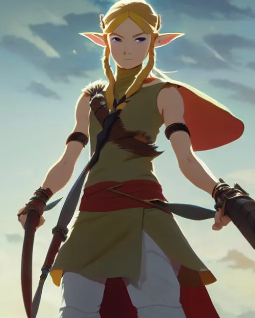 Prompt: azctec warrior, zelda, detailed perfect face, exquisite details, fire magic, mid view, design on a white background, by studio muti, greg rutkowski makoto shinkai takashi takeuchi studio ghibli