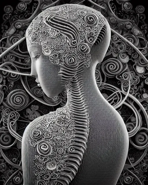 Image similar to mythical dreamy black and white organic bio-mechanical spinal ribbed profile face portrait detail of translucent steampunk beautiful siamese sisters females angelic-human-queen-vegetal-cyborg, highly detailed, intricate trnaslucent ivy jelly ornate, poetic, translucent roses ornate, 3D render, digital art, octane render, 8K artistic photography, photo-realistic, by Dora Maar