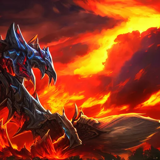 Image similar to fiery sky, league of legend style