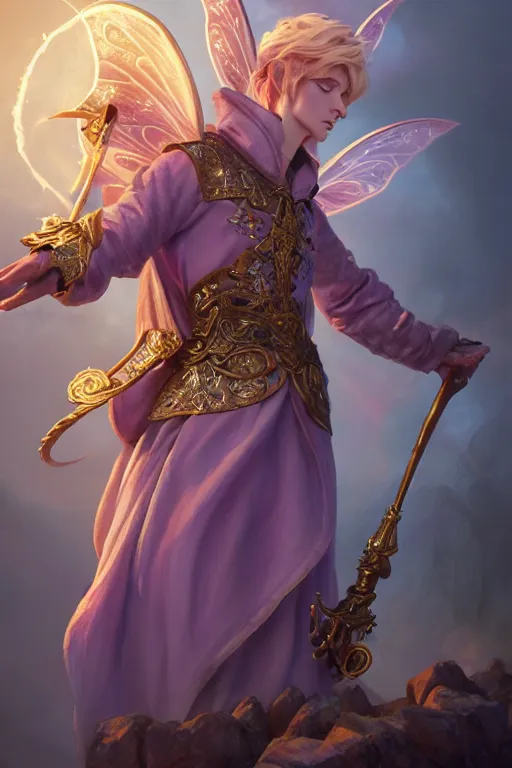 Image similar to legendary fairy prince wizard cast a spell, highly detailed, d & d, fantasy, highly detailed, digital painting, trending on artstation, concept art, sharp focus, illustration, global illumination, ray tracing, realistic shaded, art by artgerm and greg rutkowski and fuji choko and viktoria gavrilenko and hoang lap