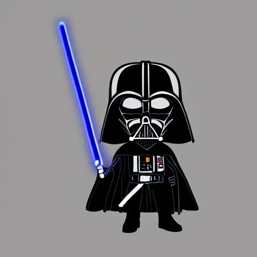 Prompt: Darth Vader holding his lightsaber, Chibi