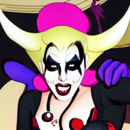 Prompt: Lady Gaga as Harley Quinn, 1990s Disney, cel shading