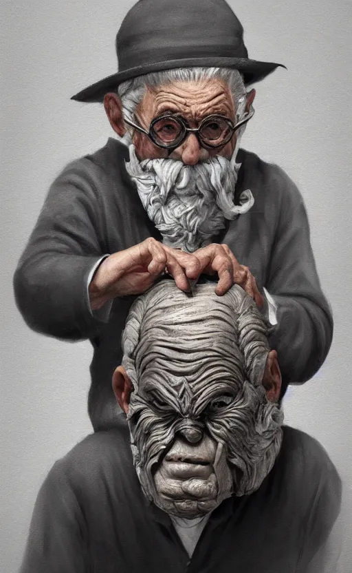 Prompt: old man doing with mask, do what we can, then leave it to god, non fiction, baroque, confident, consistency, stability, cohesion, elegant, highly detailed, 8 k uhd, digital painting, artstation, concept art, matte, sharp focus, illustration, art by artgerm and paul lung and samuel silva