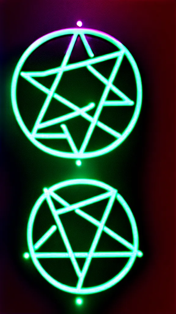 Prompt: chrome metal and neon lights hyperrealistic photorealistic cybergothic hologram of an occult esoteric symbol sharpened intricate photorealistic photograph centered subject on black background
