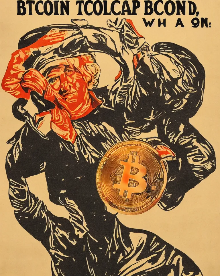 Prompt: Buy Bitcoin ww1 american propaganda poster, image of a Bitcoin coin on a ww1 american propaganda poster