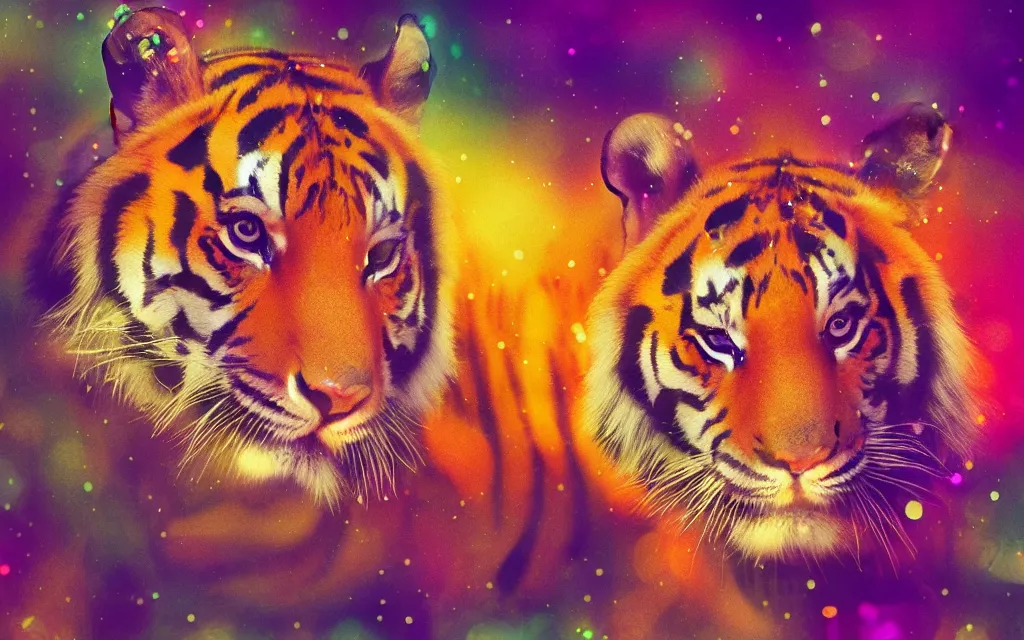 Prompt: sweet beautiful tiger, ethereal, pumpkin, bokeh, vibrant palette, digital art, diffused lighting